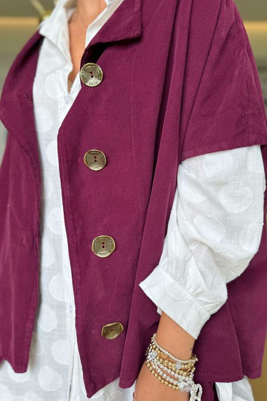 Made in Italy Cooper Needlecord Cap Sleeve Jacket Beetroot